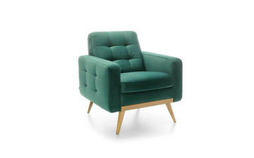 Sötétzöld szövet fotel fa betéttel